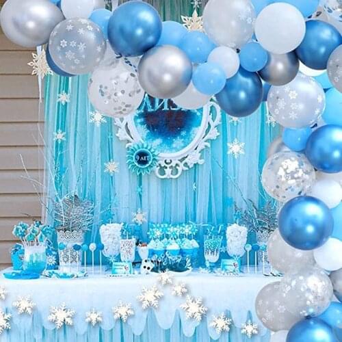 82pcs Christmas Snowflake Foil Balloons Garland Blue Silver Metal Ballon Arch Girls Princess Birthday Party Decoration Supplies
