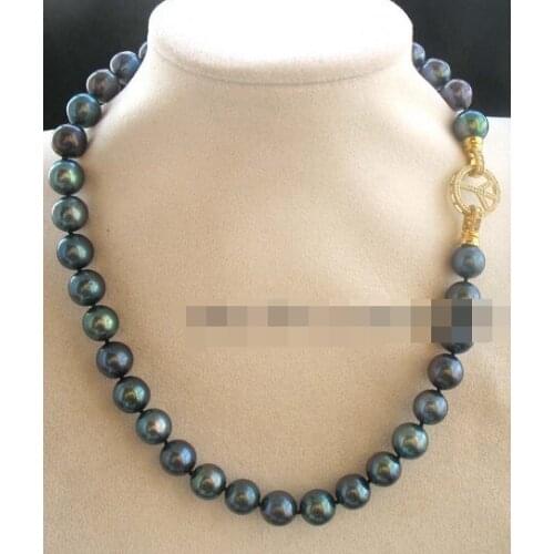 Free shipping freshwater pearl peacock black 11-12mm necklace 18"