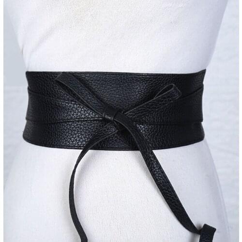 Boho Belt For Women Bowknot Faux Leather Wrap Around Style Cinch Waistband Black Cummerbund Brown Women Belt