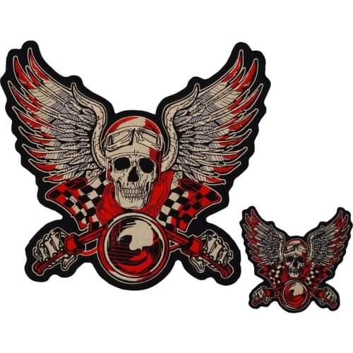 SKULL MOTORCYCLE large Embroidered punk biker Patches Clothes Stickers Apparel Accessories Badge