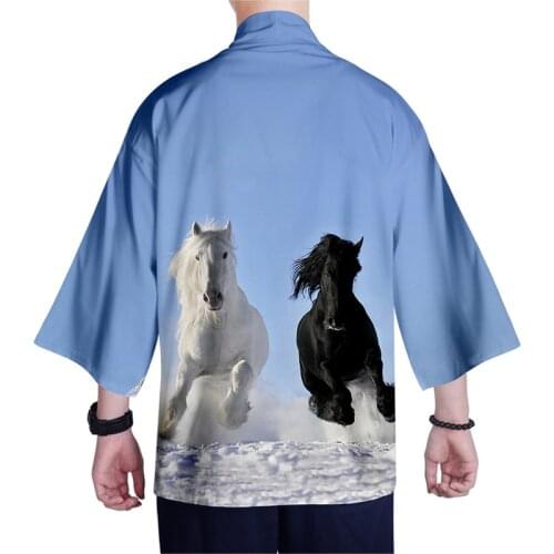 White and Black Horse Costume 3d Print Kimono Shirt Men Seven Point Sleeve Tops Daily Casual Cool Cardigan Jackets Streetwear