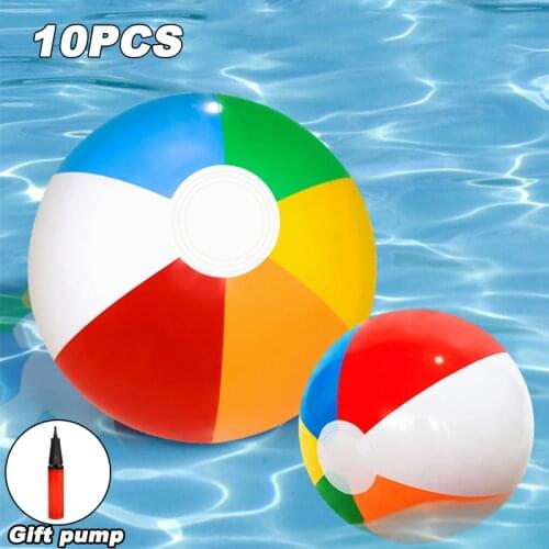 Colorful PVC Inflatable Beach Ball Kids Summer Swimming Toy Children Pool Play Toy Rainbow-Color Party Water Game Sports Toy