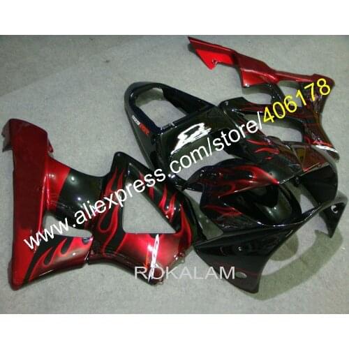For Honda CBR900RR CBR-900RR 2000 2001 CBR 900RR 929 00 01 Red Flames Black Motorcycle Fairing Kit (Injection Molding)