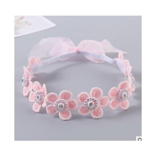 Baby Girl Flower Lace Headband Elastic Soft Floral Hairband with Bowknot Hair Accessories Ribbon for Birthday Party Wedding