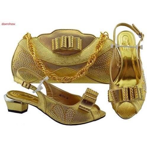 Doershow 2019 NEW Matching Shoes and Bag Set African Wedding Shoe and Bag set Italy Shoe and Handbag Summer Set Women!SLN1-16