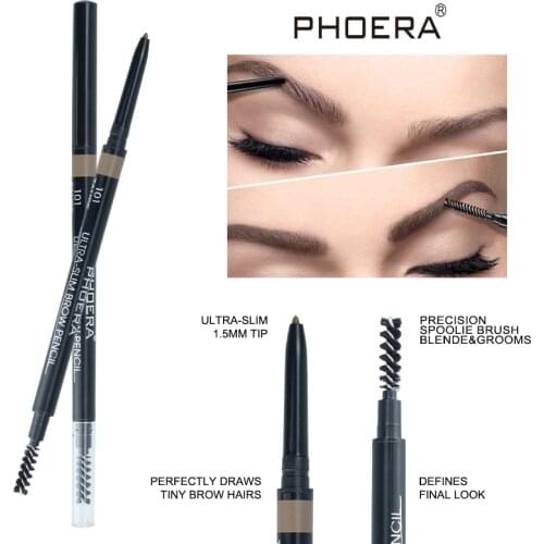 PHOERA Double Ended Slim Tip Eyebrow Pencil Waterproof Twist Up Eyebrow Brush Black Brown Eyebrow Tatoo Pen Cosmetics TSLM2