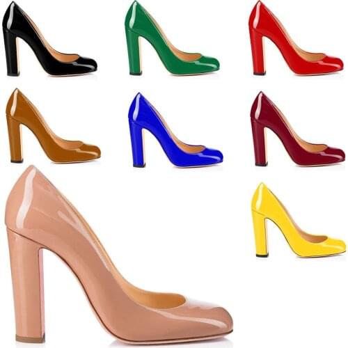 Aimirlly Women Shoes Round Toe High Heels Pumps Formal Evening Party Clubwear Dress Shoes Sexy Heels Patent Leather Slip-On