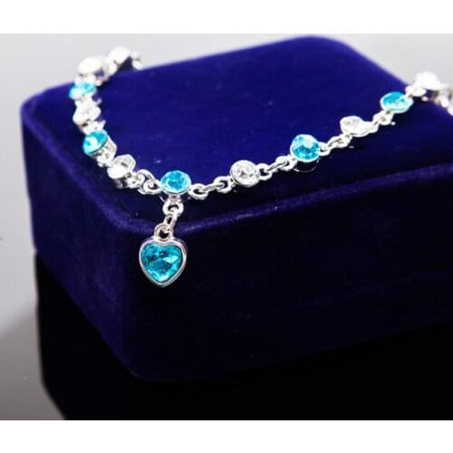 Exquisite Love Shape Weight Loss Bracelet 925 Pure Silver Blue Crystal Bracelet