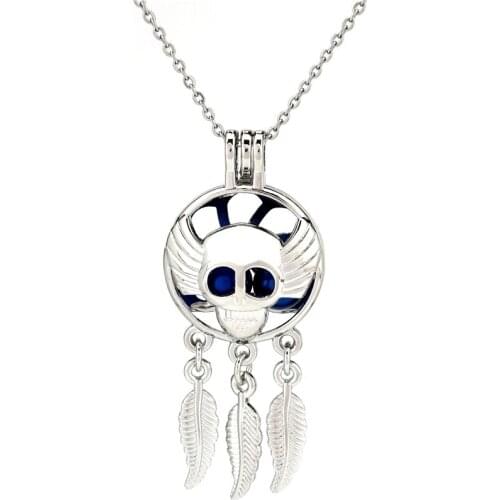 K951 Silver Alloy Dream Catcher Hallowee Skull Wing Leaf Pearl Cage Pendant Chain Aroma Essential Oil Diffuser Locket Necklace