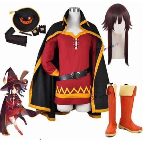 KonoSuba Gods Blessing on this Wonderful World Konosuba Megumin Cloak Dress Uniform Outfit Halloween Anime Cosplay Costume Wig