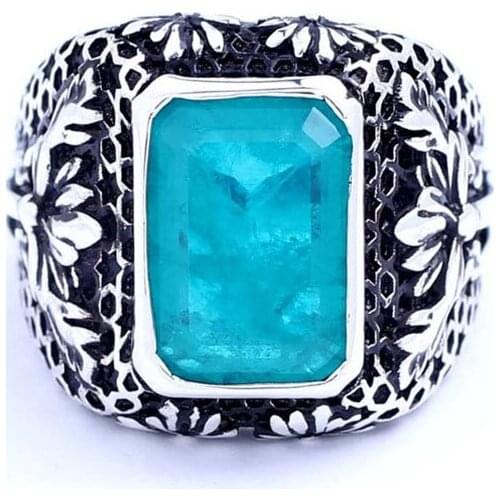 Handmade Blue Paraiba Tourmaline Man Silver Ring, Paraiba Silver Men Ring, Silver Paraiba Man Ring