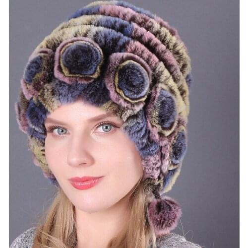 Soft Knitted Rex Rabbit Fur Hat Russia Women Winter Warm Rex Rabbit Fur Caps Lady Warm Real Rex Rabbit Fur Hats High Quality