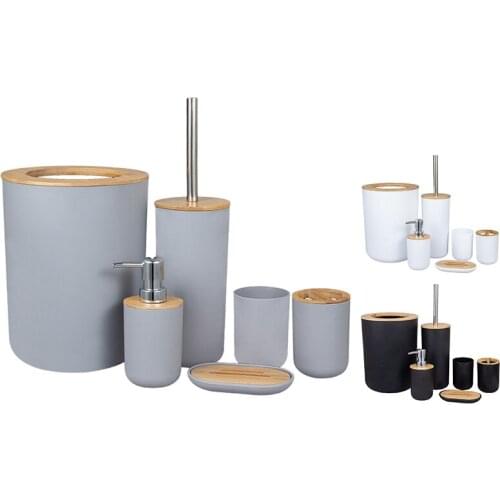 6-Piece Bamboo Bath Accessory Set Environmentally Friendly Toilet Accessory Set with Lotion Dispenser Etc