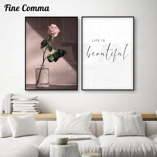 Scandinavian Style Wall Art Canvas Posters Pink Flower Painting Nordic Prints Decorative Picture Modern Home Bedroom Decoration