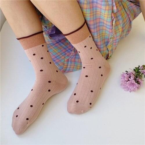 Jeseca Korean Fashion Womens Socks Dot Print Japanese Kawaii Girls Short Socks for Woman Harajuku Vintage Streetwear Cute Sock