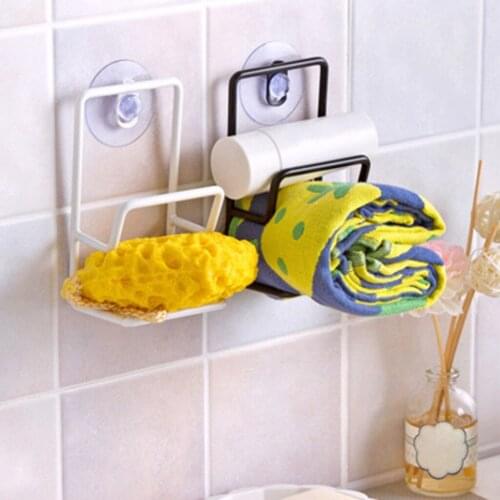 2pc Kitchen bathroom organizer Suction Cup Base Brush Sponge Sink Towel Rack Washing Holder wall shelf rangement cuisine