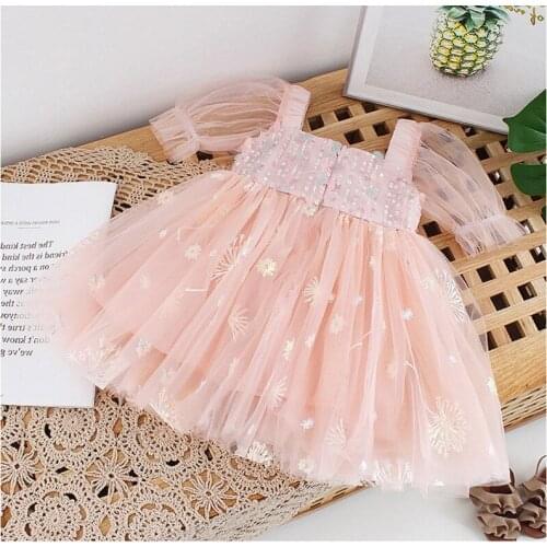 Girls Dresses New Summer Kids Princess Dress Lace Sequined Design for Girls 2-6Y Children Clothes Ball Gown Pink 2-6Y