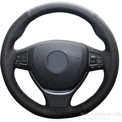 DIY Hand-stitched Black Alcantara Soft Leather Car Steering Wheel Cover for BMW F10 2014 520i 528i 2013 2014 750Li 740Li 730Li