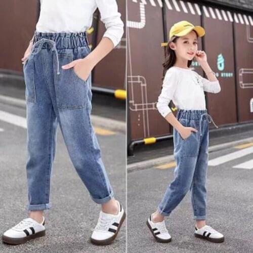Fashion Girls Pants Spring and Autumn Clothing Version of The New Jeans Childrens Long Pants Flower Bud High Waist Harem Pants