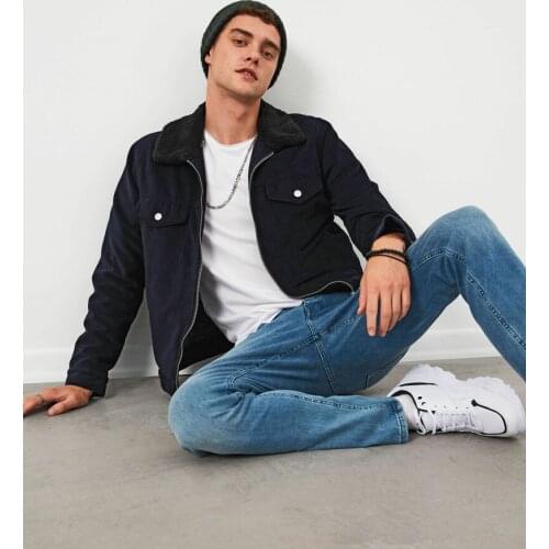 Standard Pattern Fur Collar Velvet Thick Coat Mens Outwear Daily Casual Style