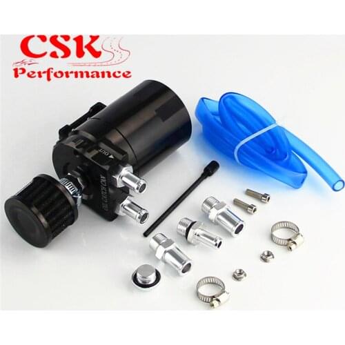 Universal Cylinder Aluminum Baffled Oil Catch Tank/Can Reservoir + Filter Black / Red