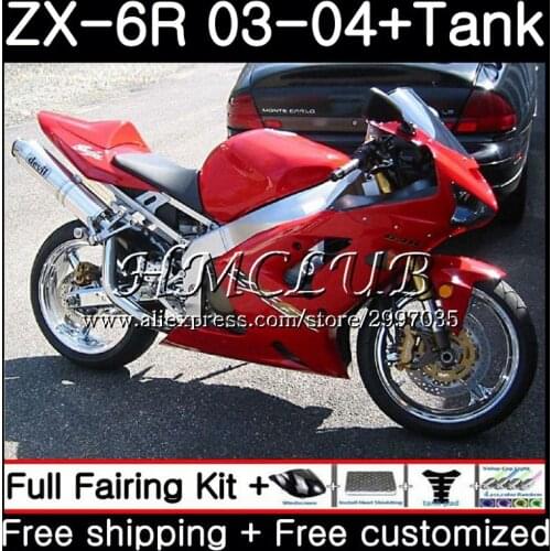 +Factory red Tank For KAWASAKI NINJA ZX600 ZX636 ZX-6R 2003 2004 56HC.4 ZX 636 6 R 600CC ZX-636 ZX6R 03 04 ZX 6R 03 04 Fairing