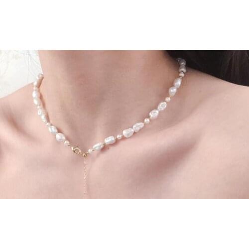 9mm white baroque pearl necklace gold clasp extend chain natural Freshwater PEARL Women Jewelry 14'' 17'' 35cm 43cm