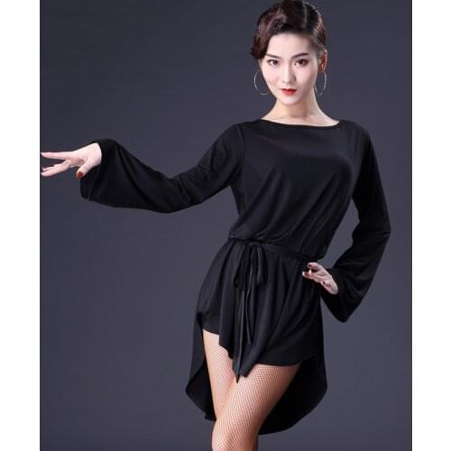 Ladies Latin Dance Clothes Trumpet Sleeve Dress Loose Samba Salsa Practice Clothes Sexy Backless Shirt WomenS Dancewear DL6609