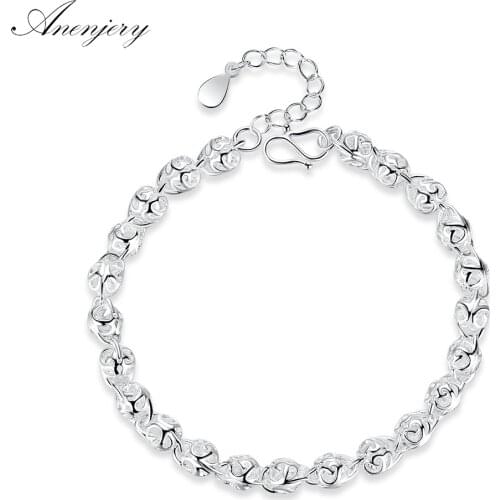 ANENJERY 925 Sterling Silver Hot Sale Hollow Ball Bracelet For Women Girl Bracelet Christmas Gift S-B201