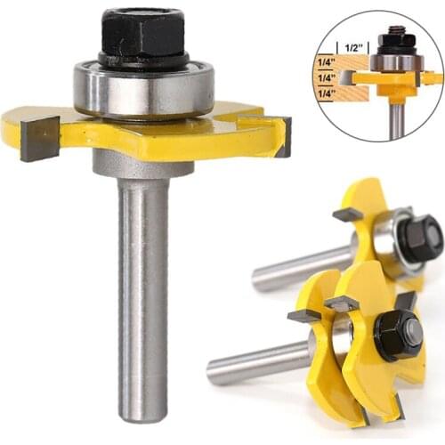 2pcs 8mm Shank 3 Teeth T-shaped Tongue Groove Router Bits Drilling Milling Carving Set Woodworking Tools