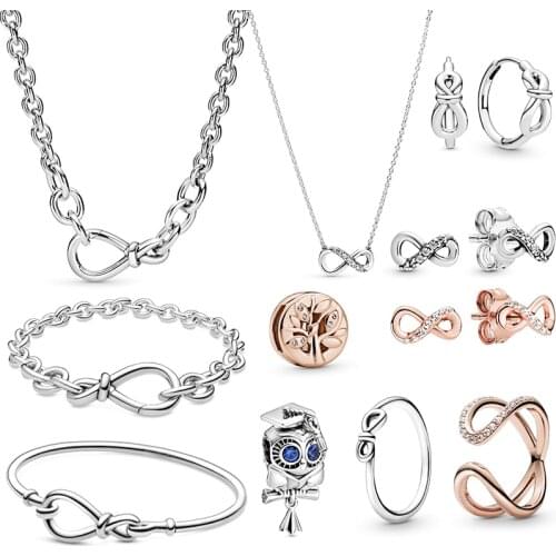 2020 High-quality 100% S925 Sterling Silver Family Tree Clip Ornament Wisdom Owl Graduation Charm Eternity Jewelry Gift Set