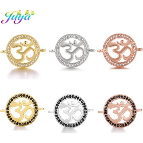 Juya DIY Hinduism Jewelry Accessories Micro Pave Zircon OM Connector Charms Fit Handmade Bracelets Necklace Earrings Making