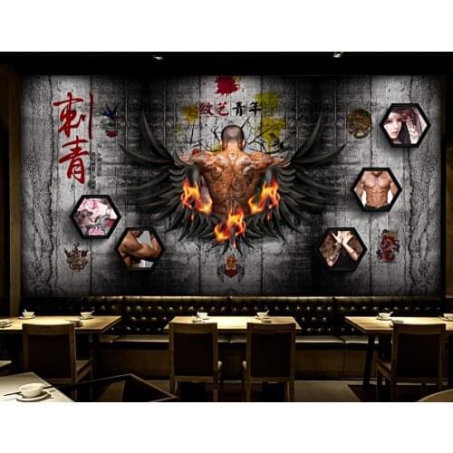 Free Shipping Tattoo Shop Photo Wallpaper Tattoo Shop Mural Custom 3D Tattoo Wallpaper Vintage Cement Tattoo Studio Wall Mural
