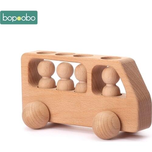 Bopoobo 1Set Baby Wooden Toys Peg Dolls Beech Bus Montessori Educational Puzzle Game Interactive Toys Teething for Newborn Gifts