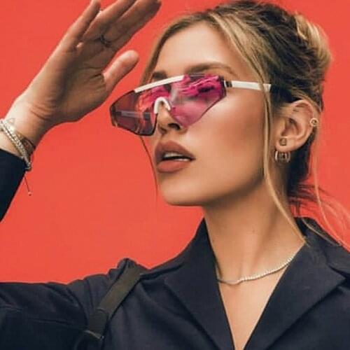 Rimless One Piece Triangle Cat Eye Sunglasses For Women Brand Alloy Pink Mirror Sun Glasses Female Vintage Elegant Shades Men