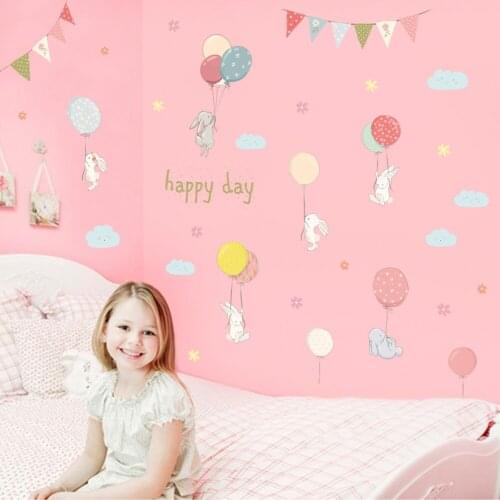 Colorful flag Balloons rabbit happy day wall stickers For kids rooms decals children bedroom kindergarten Decoration wall Decal