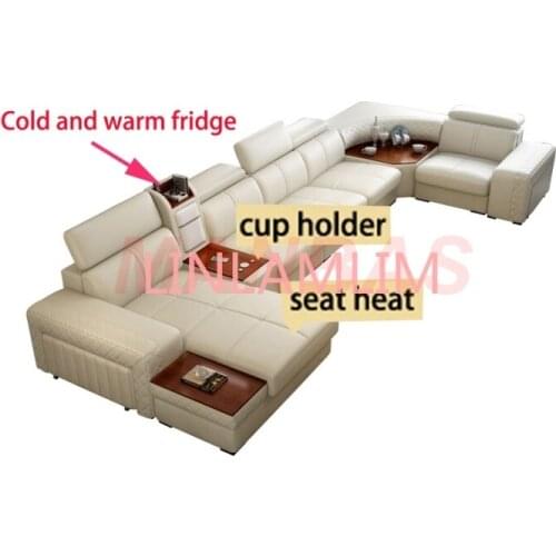 Living Room Sofa real genuine leather sofas salon couch puff asiento muebles de sala canape heating cold and warm fridge USB U