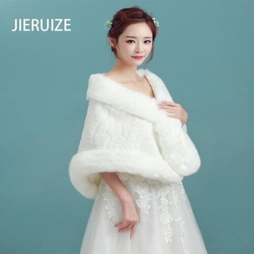 JIERUIZE Winter Wedding Bolero Bridal Shawl Warm Shrug Faux Fur Wrap Short Cloak Lady Thick Party Cold-proof Cape