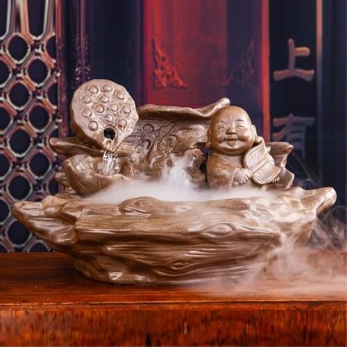 Handmade ceramic water ornaments Chinese retro desk ceramic water atomization humidifier Feng Shui lucky