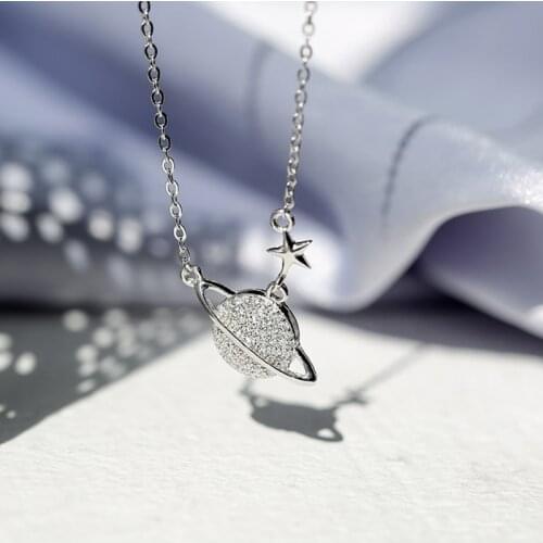 Korean fashion Silver Color jewelry space star planet necklace chain for women rhinestone choker pendant star female necklace
