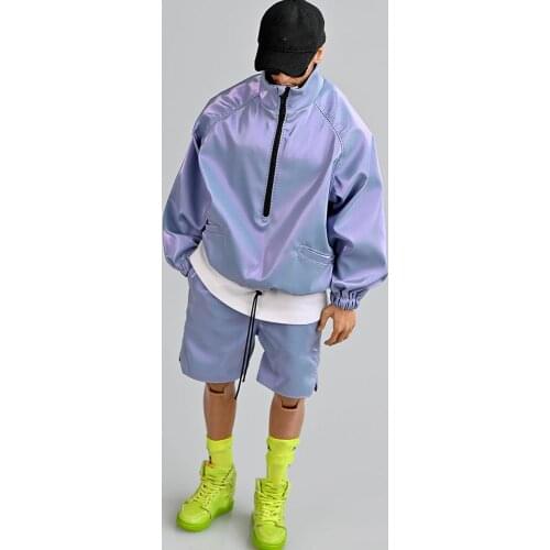 In Stock 1/6 Scale Fashion Male Soldier Laser Colorful Half-Zipper Jacket Coat Shorts Set Stocking for 12-inch Man Action Figure