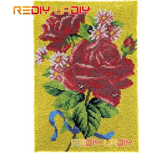 Latch Hook Rug Kits Bouquet of Rose Plush Wall Tapestry DIY Carpet Rug Chunky Yarn Arts Cushion Crochet Floor Mat Hobby & Crafts