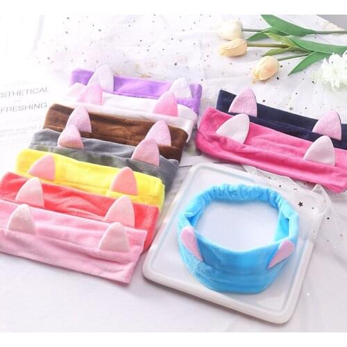 2020 New Girls Cute Coral Fleece Elastic Headbands Soft Wash Face Bath Hairbands For Women Cat Ears Hair Wear Hair Accessories