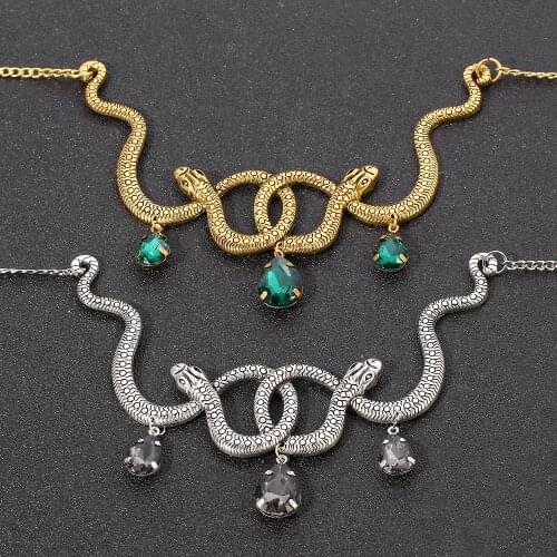 Dark Style Punk Snake Necklace Serpent Antique Gold Silver Color Blue Crystal Snakes Choker Necklaces Jewelry Cosplay Gifts
