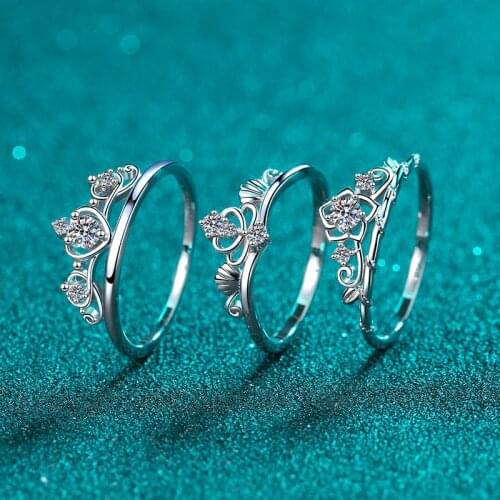 Passed Diamond Test Excellent Moissanite Sweet Princess Crown Ring 925 Sterling Silver Perfect Cut Gem Ring Fashion for Women