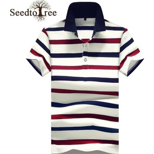 Summer New Mens Polo Shirt Large Size Slim Striped Short Sleeved Casual T-shirt Cotton