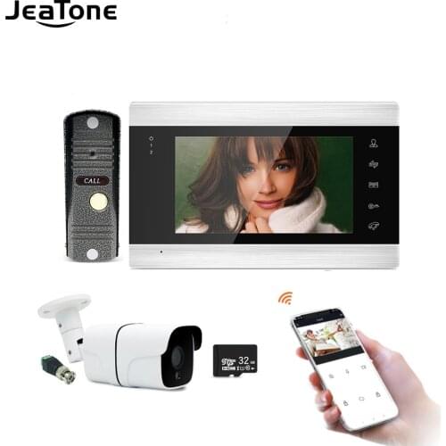 Jeatone 7'' Tuya WiFi IP Video Door Phone Intercom System+Waterproof 720P Mini Doorbell and CCTV Camera , Support Remote unlock
