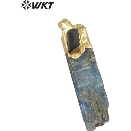 WT-P1391 Wholesale Special Fashion Natural blue kyanite with black tourmaline charm with Electroplated Women Jewelry Making 2018