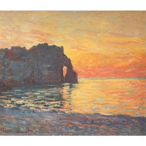 100% handmade landscape oil painting reproduction on linen canvas,etretat-cliff-of-d-aval-suns by claude monet,free DHL Shipping