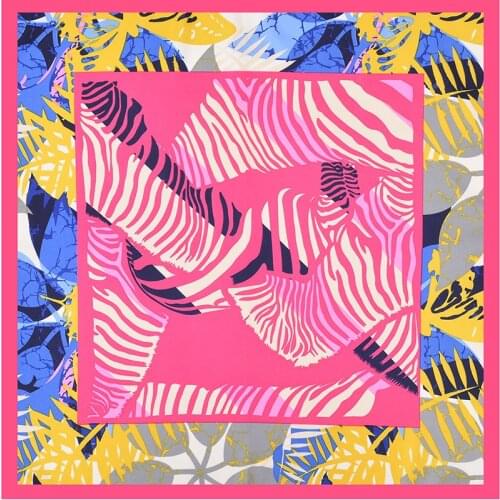 2020 60x60 Geometric leaves Multipurpose women Silk twill scarf Satin square Hairband ladies foulard femme towel bufanda shawl